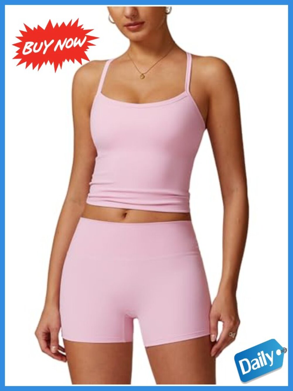 ABOCIW 2 Piece Workout Set Cross Back Tank Top High Waist Biker Shorts Gym Yoga